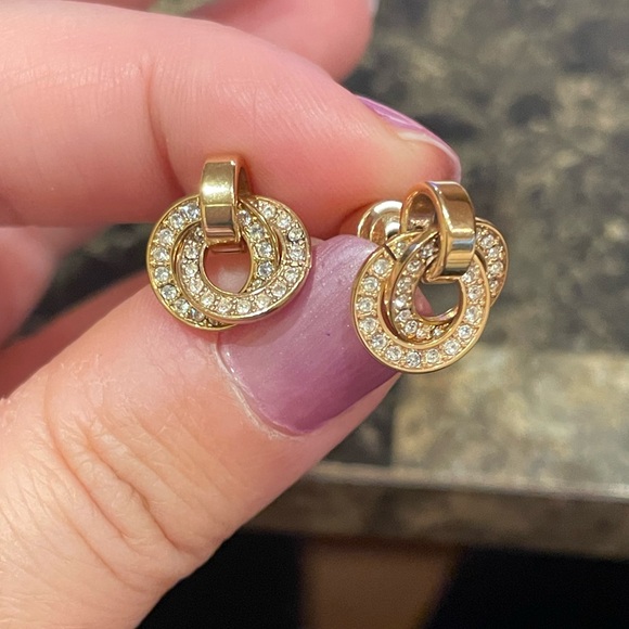 Michael Kors Gold-Tone Crystal Pavè Interlocked Ring Drop Earrings - Picture 2 of 5